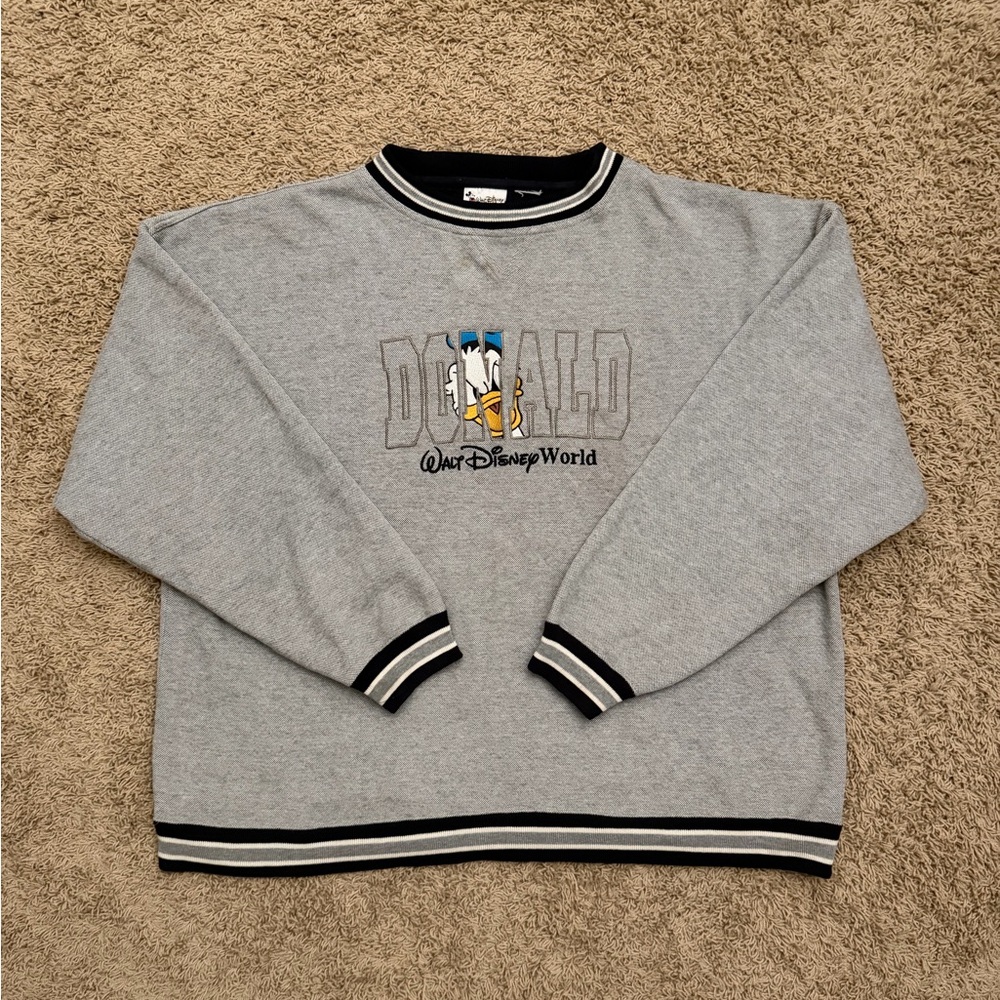 Vintage 90s Walt Disney World Donald Duck Gray Crewneck Sweatshirt Pullover 3XL
